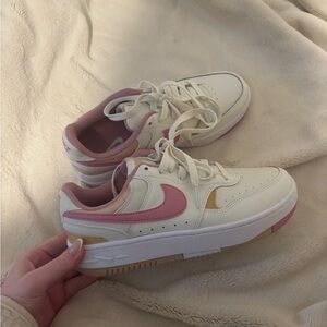 Nike Women's Cream and Pink Sneakers